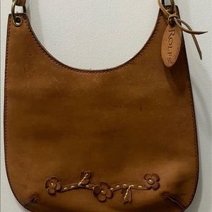 Vintage 100% Leather Rolf's Crossbody with Leather Flowers Purse